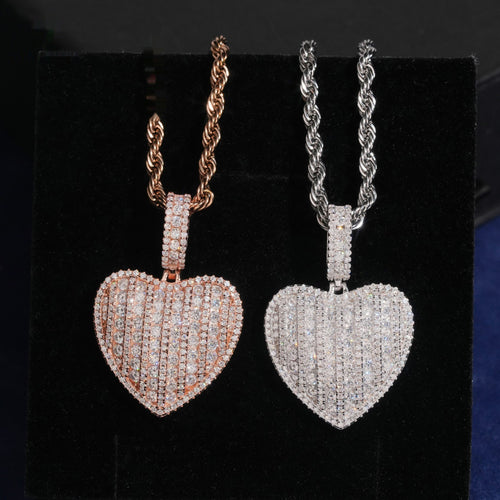 Puffed Heart Pendant — Moissanite, 925 Silver