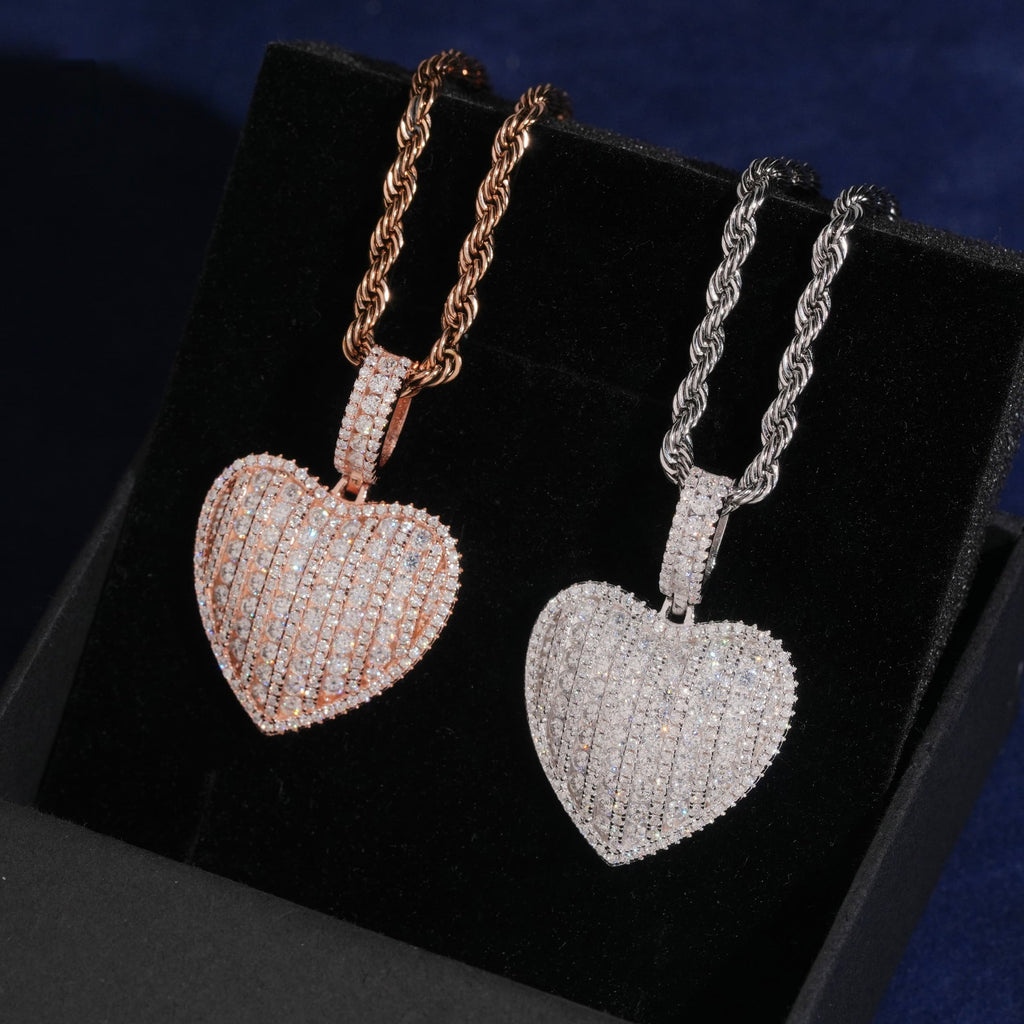 Puffed Heart Pendant — Moissanite, 925 Silver