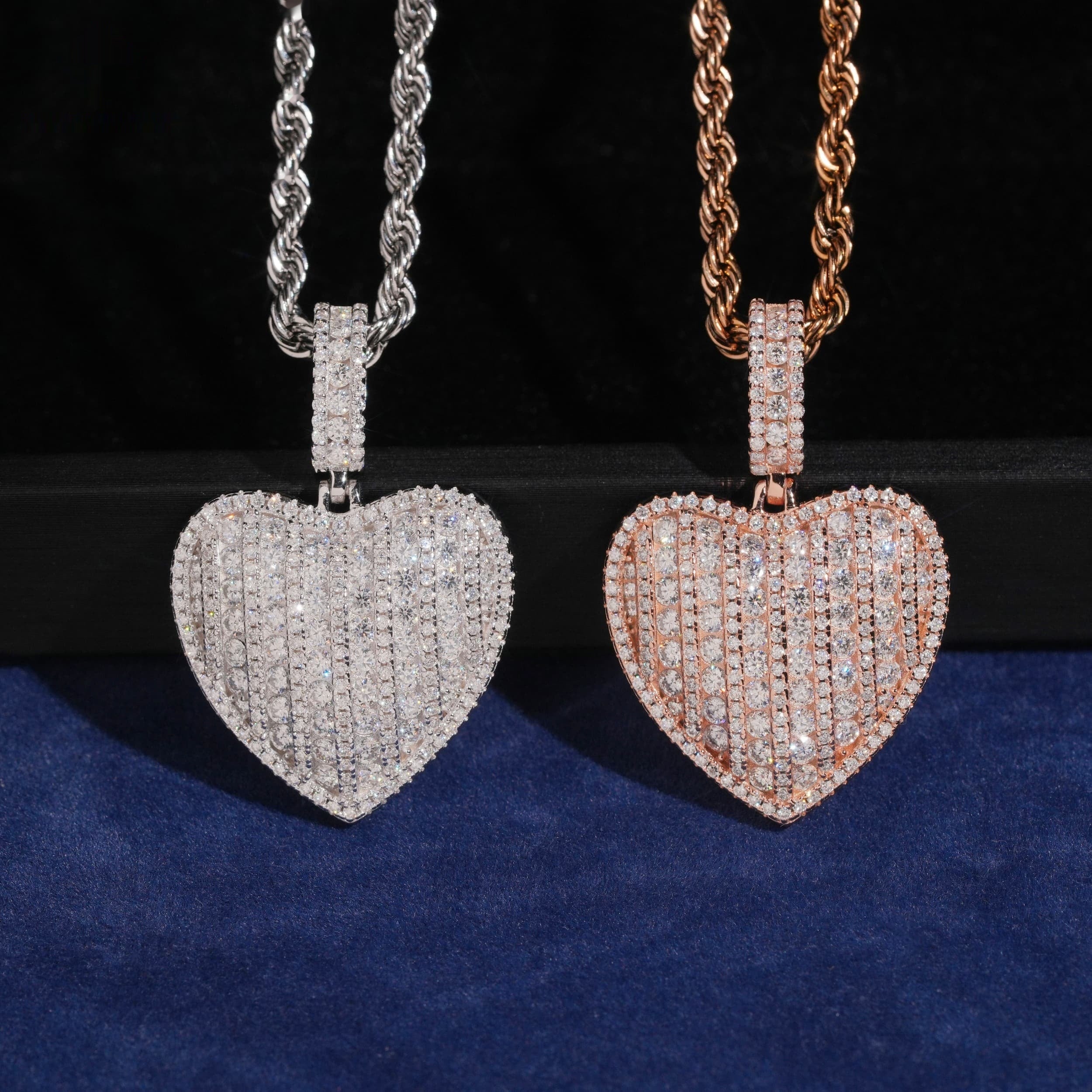 Puffed Heart Pendant — Moissanite, 925 Silver