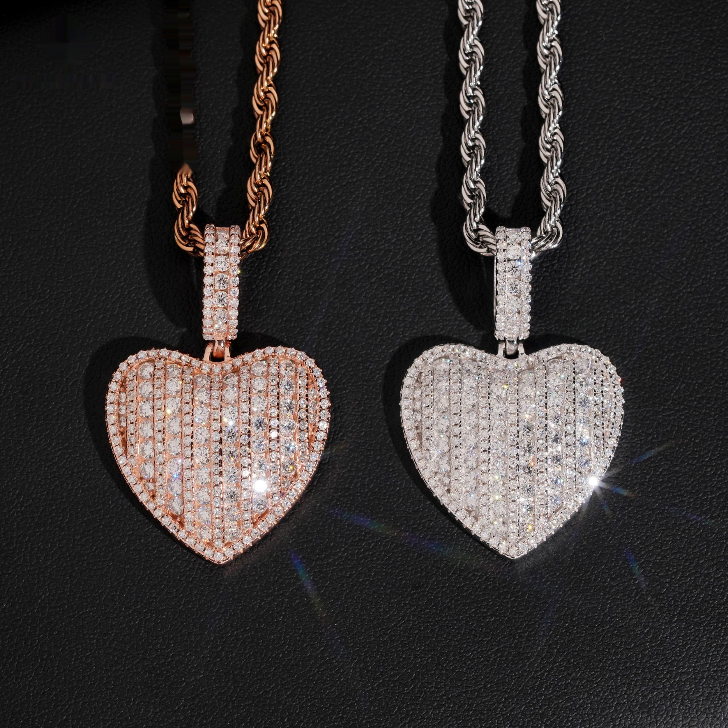 Puffed Heart Pendant — Moissanite, 925 Silver