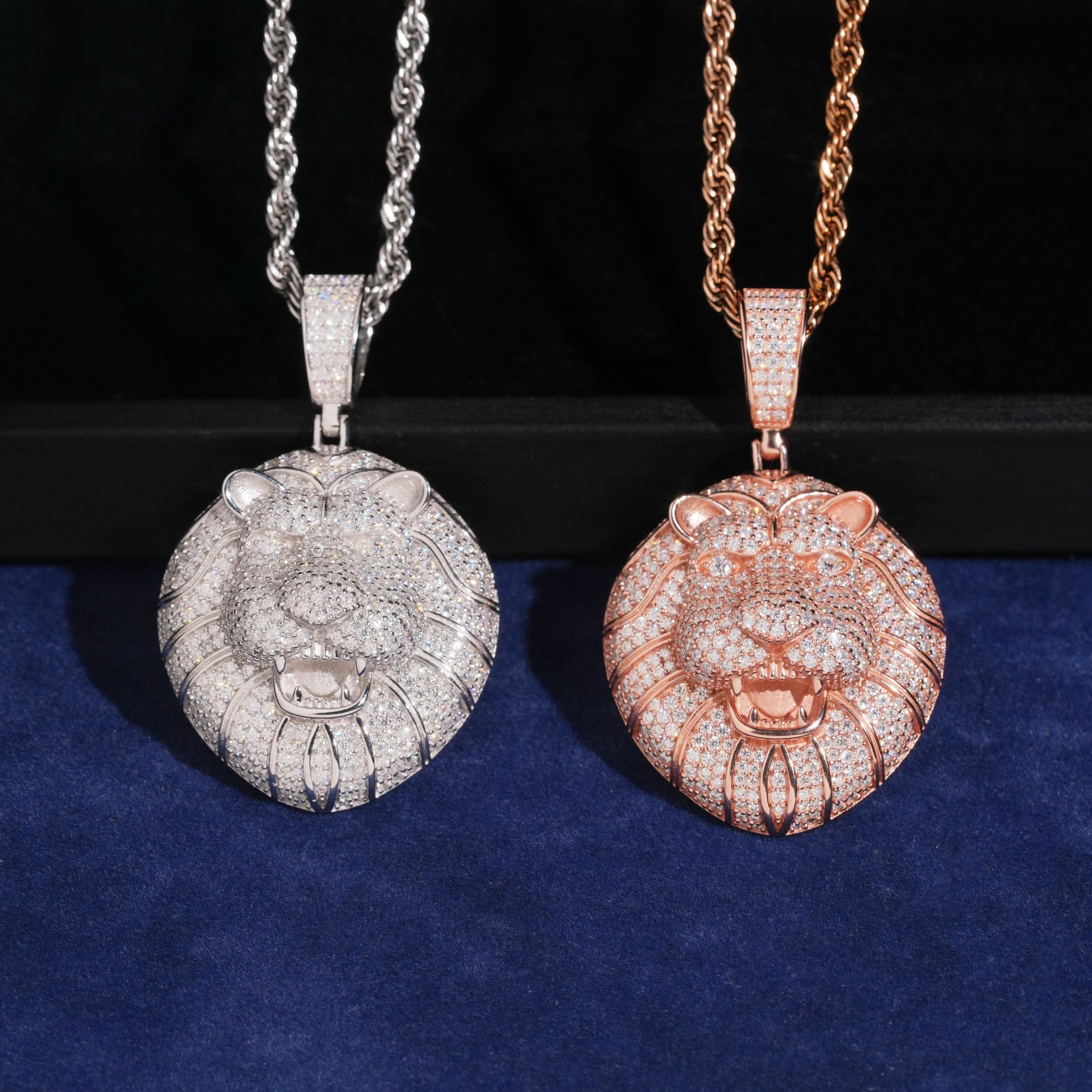 Lion Head Pendant — Moissanite, 925 Silver