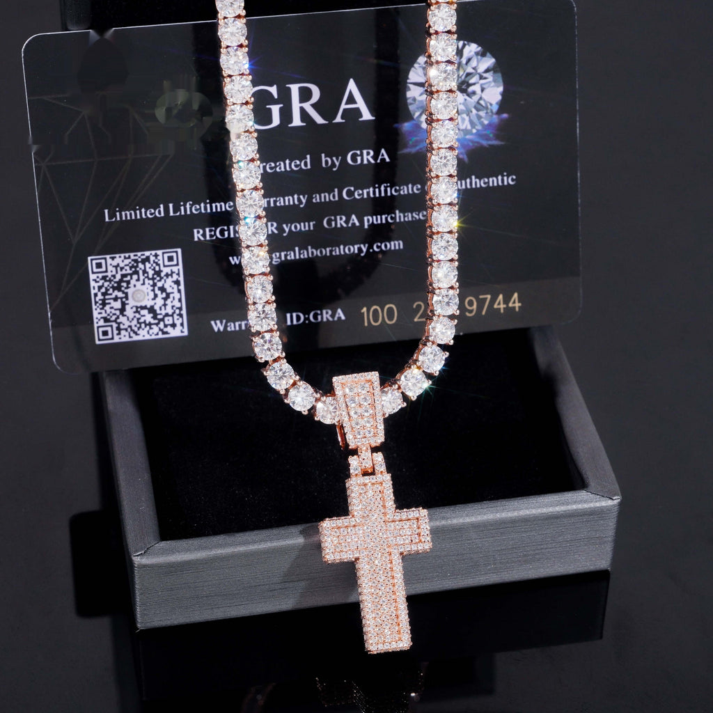 Mini Pavé Cross Pendant — Moissanite, 925 Silver