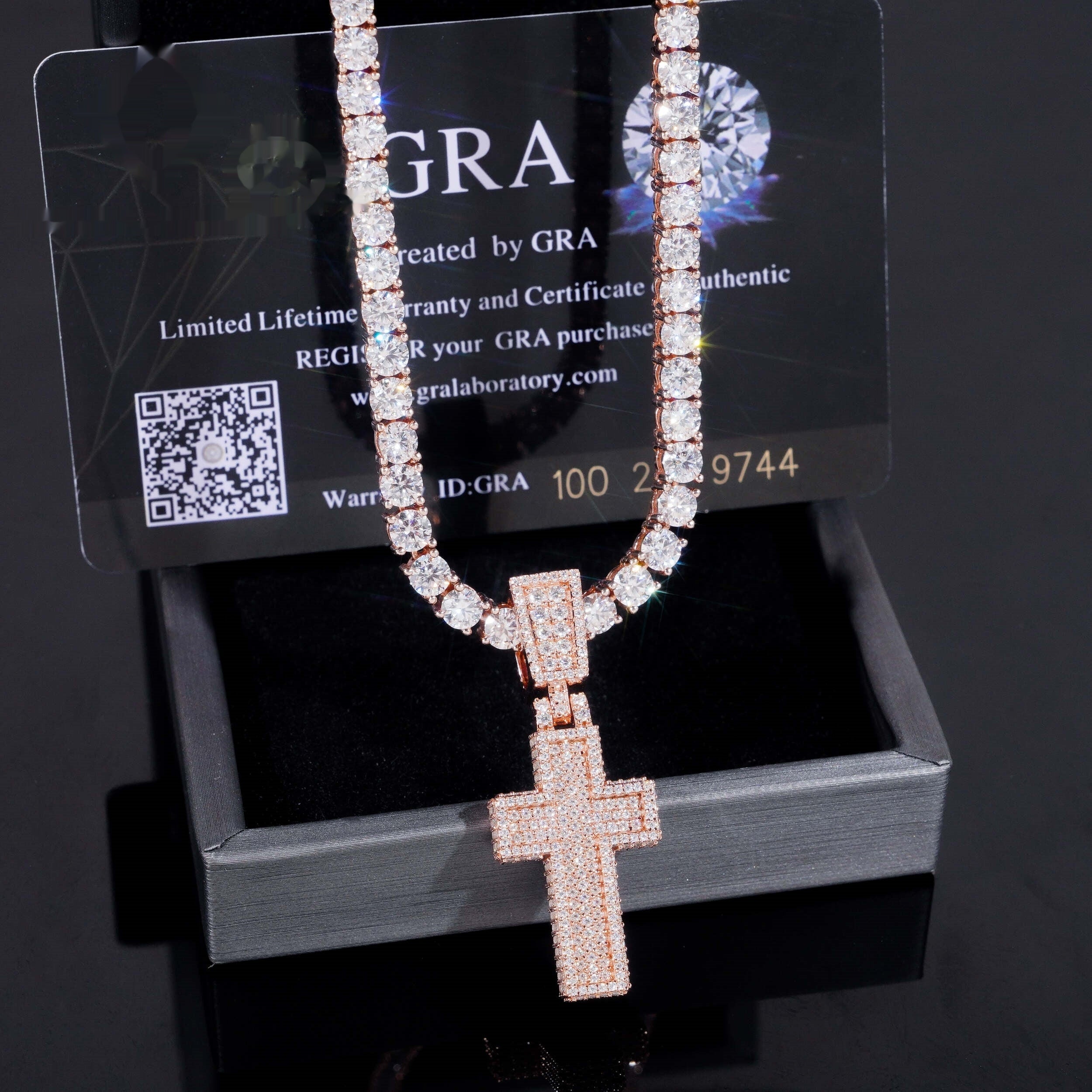 Mini Pavé Cross Pendant — Moissanite, 925 Silver