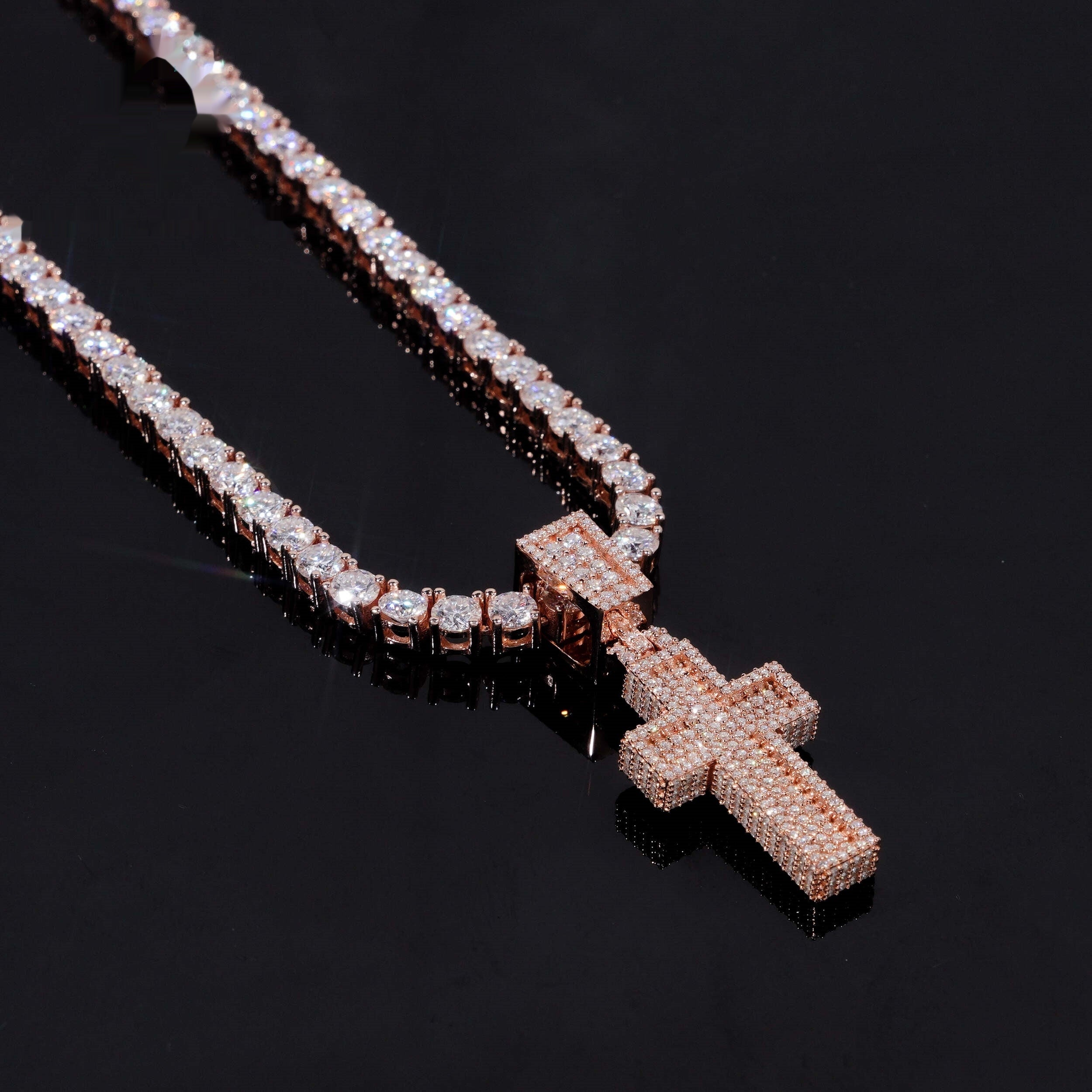 Mini Pavé Cross Pendant — Moissanite, 925 Silver