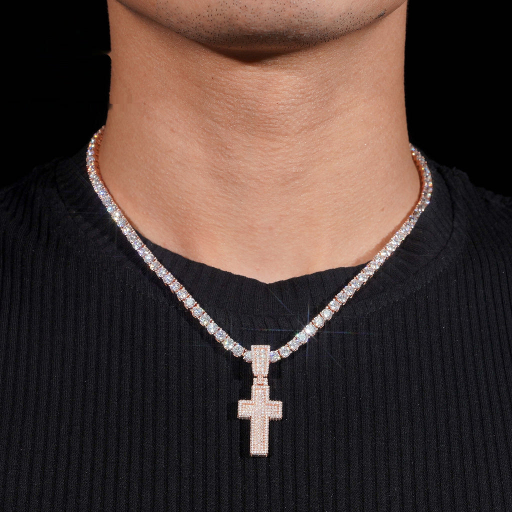 Mini Pavé Cross Pendant — Moissanite, 925 Silver