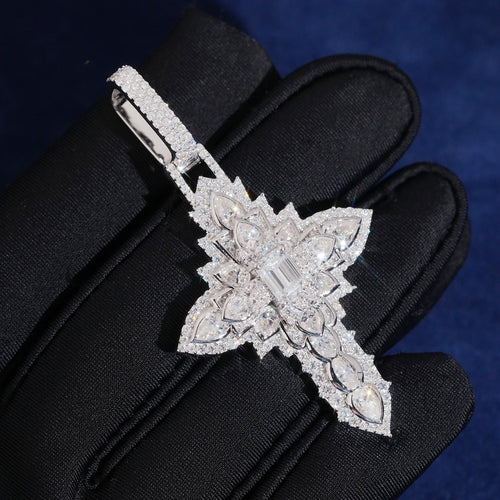Marquise Cross Pendant — Moissanite, 925 Silver