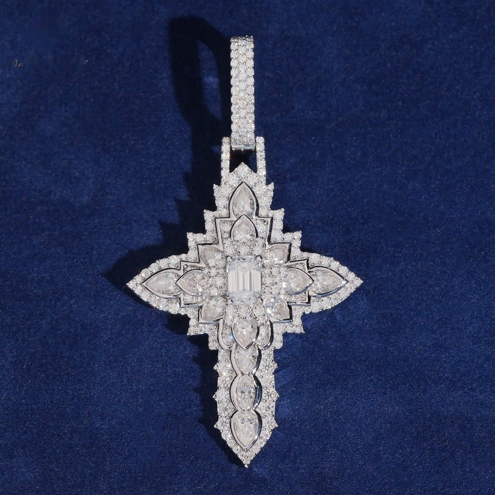 Marquise Cross Pendant — Moissanite, 925 Silver