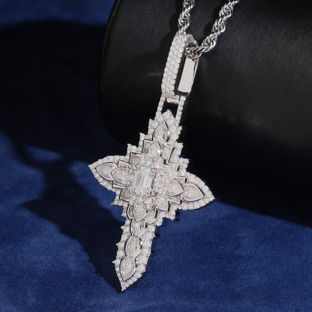 Marquise Cross Pendant — Moissanite, 925 Silver