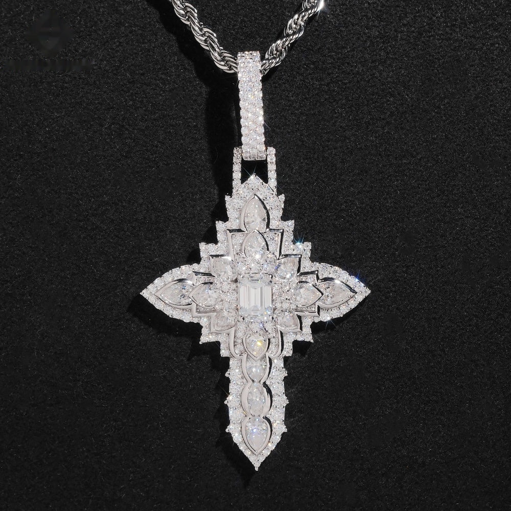 Marquise Cross Pendant — Moissanite, 925 Silver