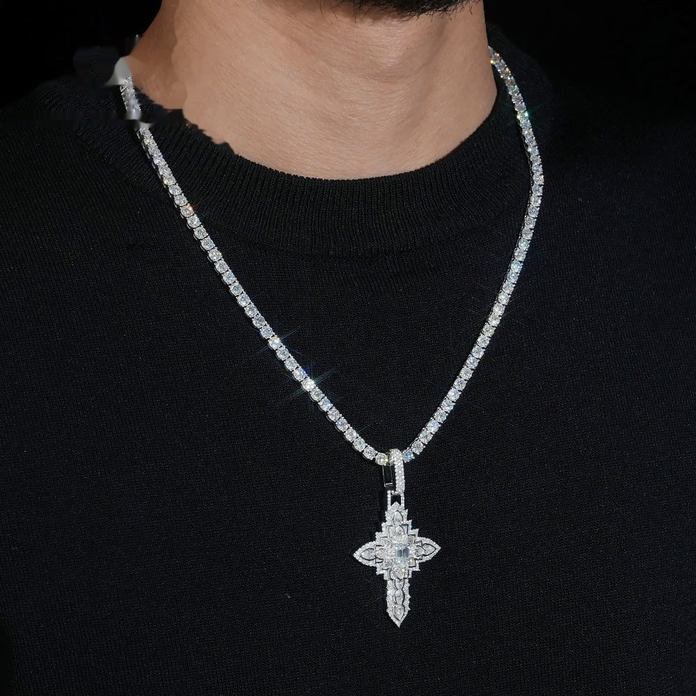 Marquise Cross Pendant — Moissanite, 925 Silver