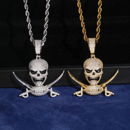 Pirate Skull Pendant — Moissanite, 925 Silver