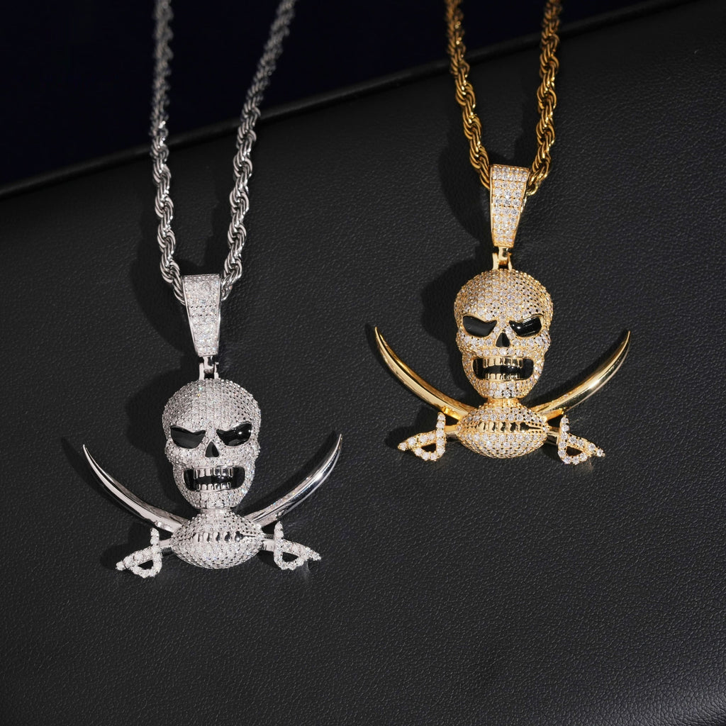 Pirate Skull Pendant — Moissanite, 925 Silver