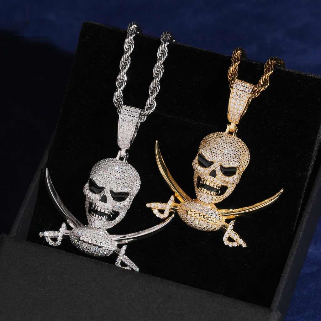 Pirate Skull Pendant — Moissanite, 925 Silver