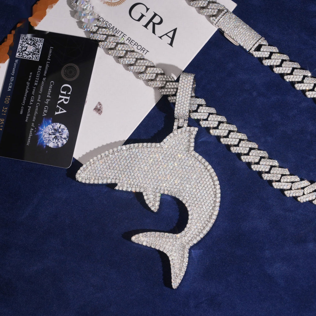 Shark Pendant — Moissanite, 925 Silver