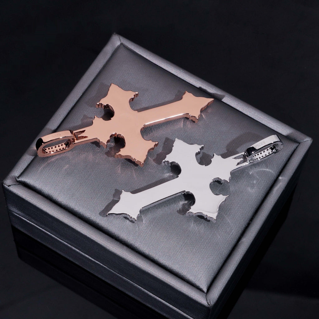 Spiked Cross Pendant — Moissanite, 925 Silver