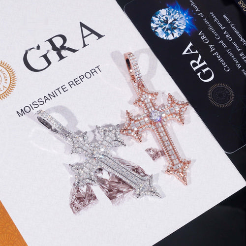 Spiked Cross Pendant — Moissanite, 925 Silver