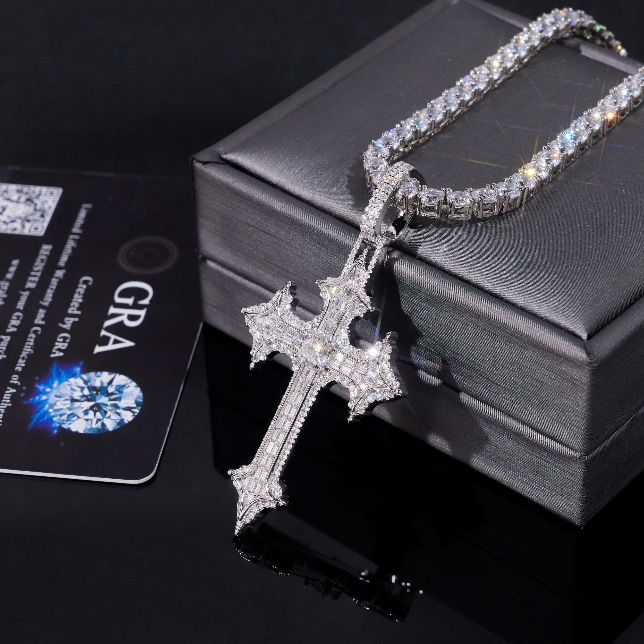 Spiked Cross Pendant — Moissanite, 925 Silver