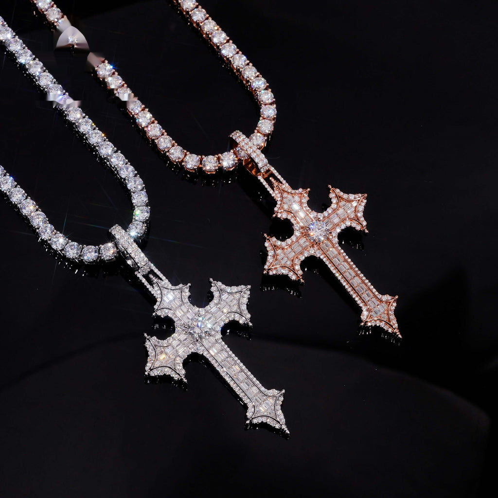 Spiked Cross Pendant — Moissanite, 925 Silver