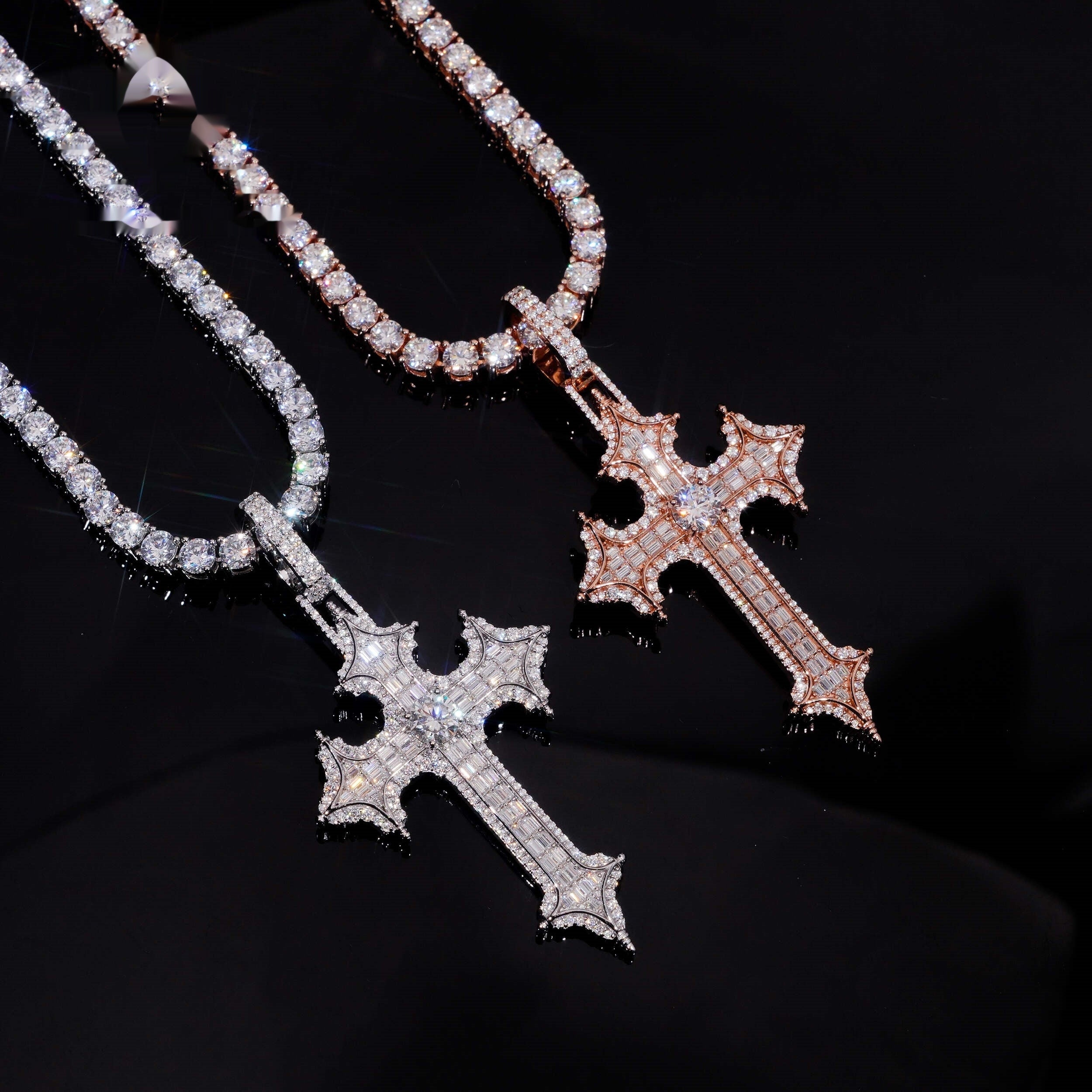 Spiked Cross Pendant — Moissanite, 925 Silver