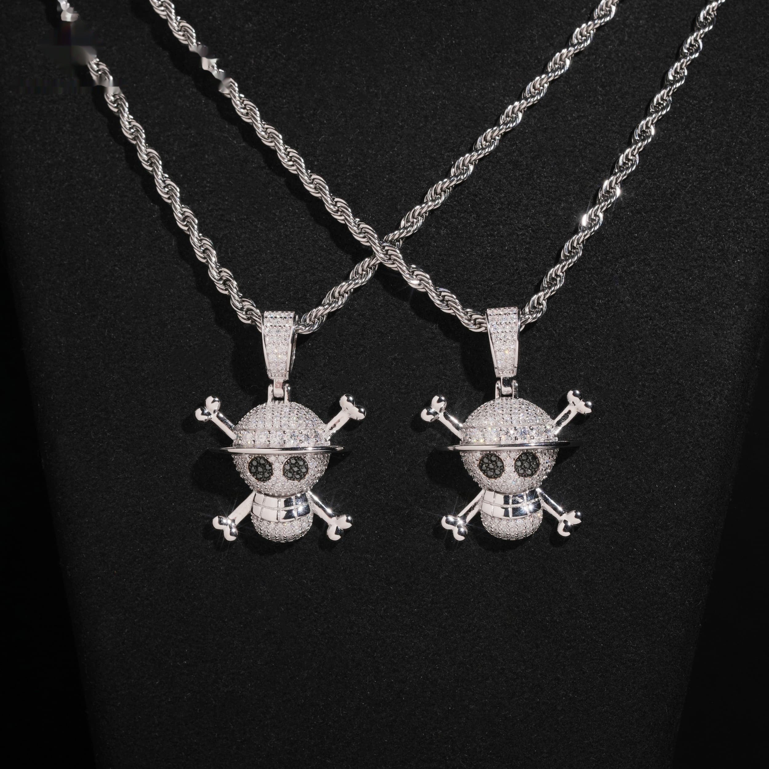 Straw Hat Skull Pendant — Moissanite, 925 Silver