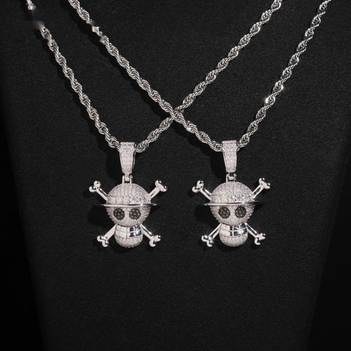 Straw Hat Skull Pendant — Moissanite, 925 Silver