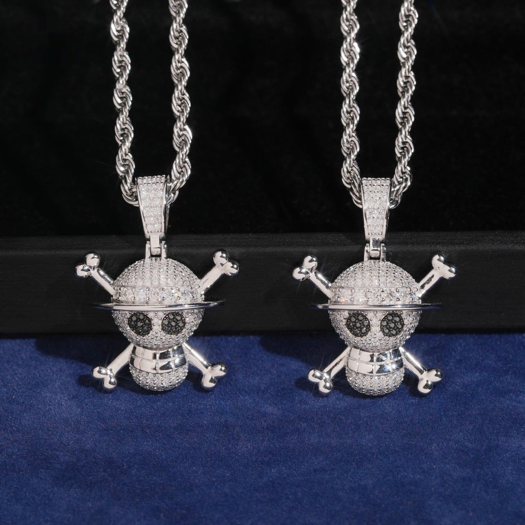 Straw Hat Skull Pendant — Moissanite, 925 Silver