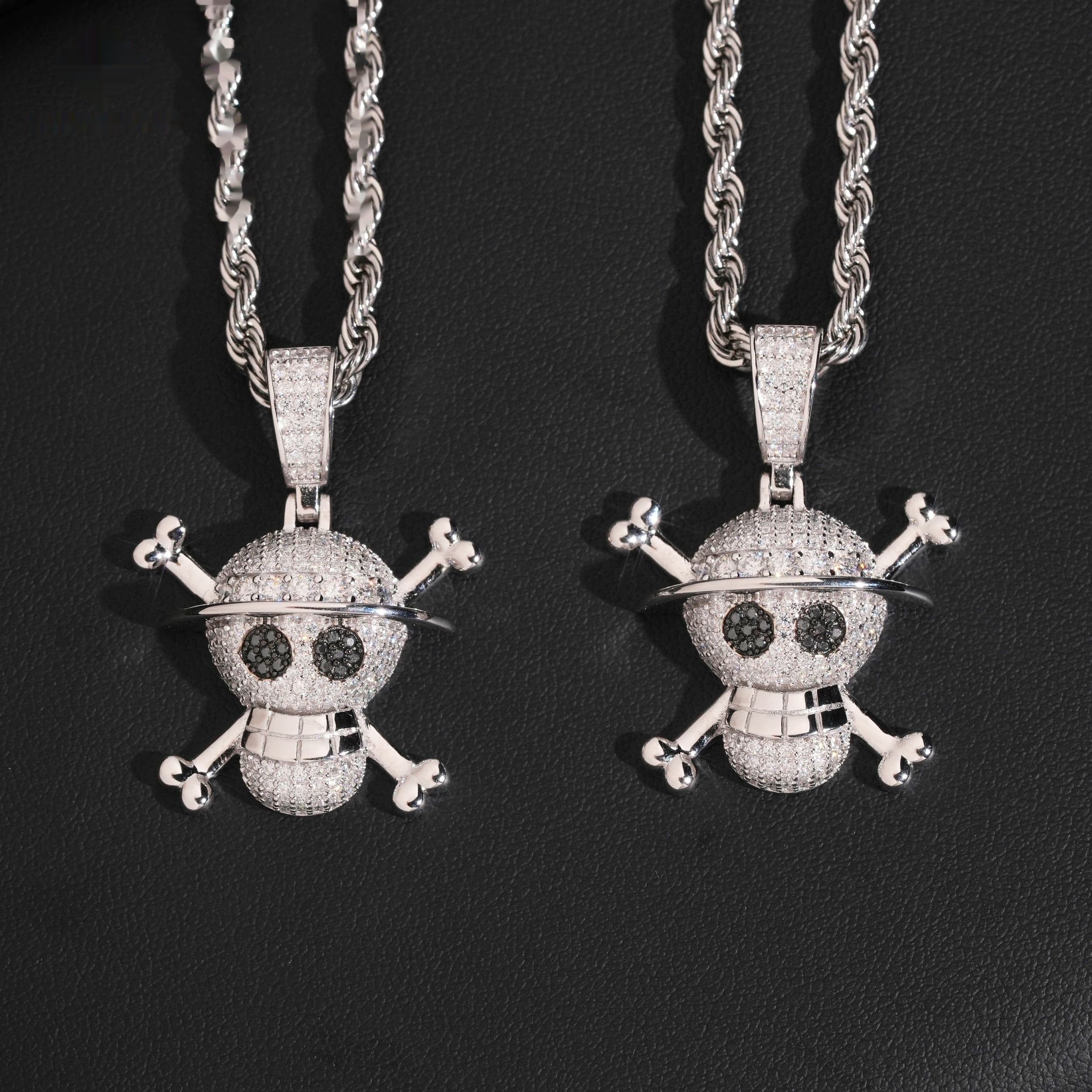 Straw Hat Skull Pendant — Moissanite, 925 Silver