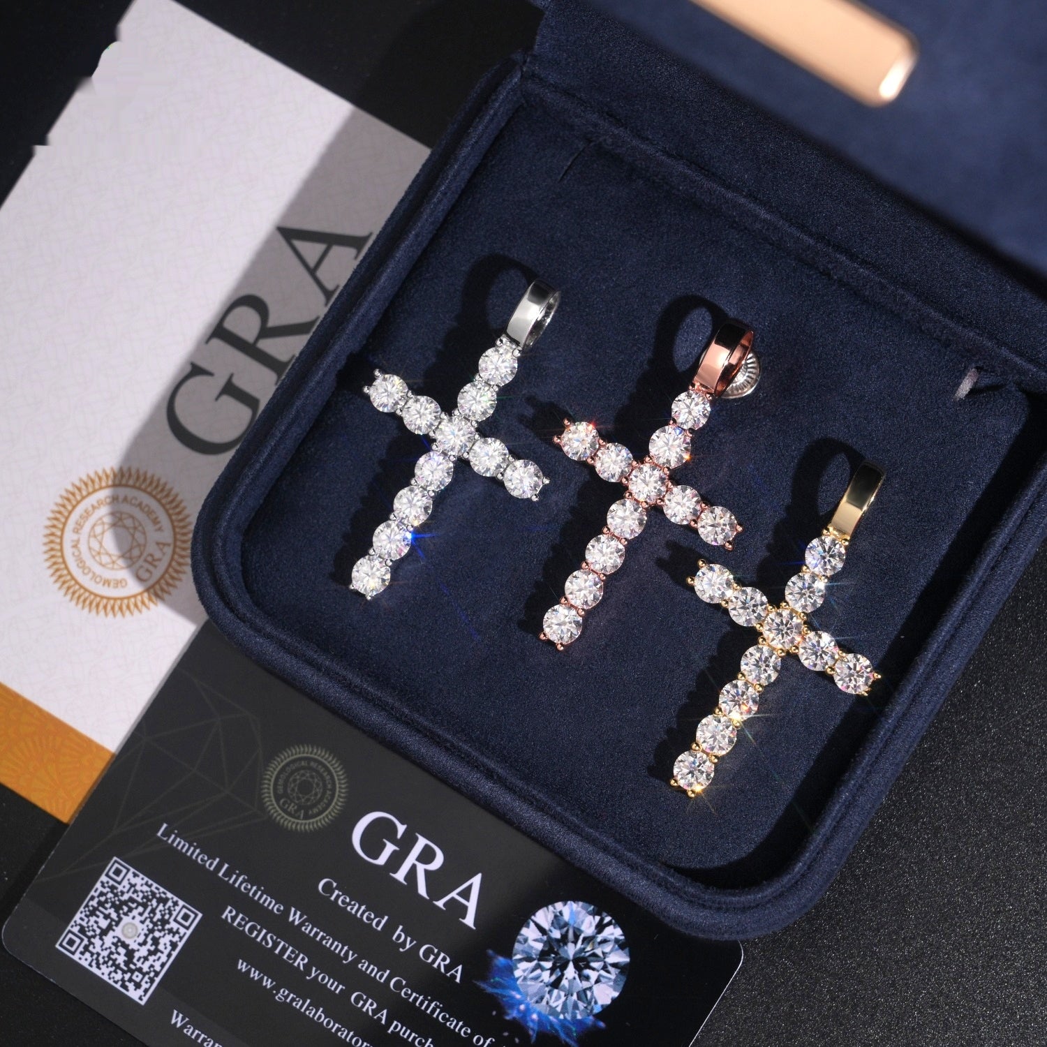 Tennis Cross Pendant — Moissanite, 925 Silver