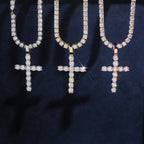 Tennis Cross Pendant — Moissanite, 925 Silver