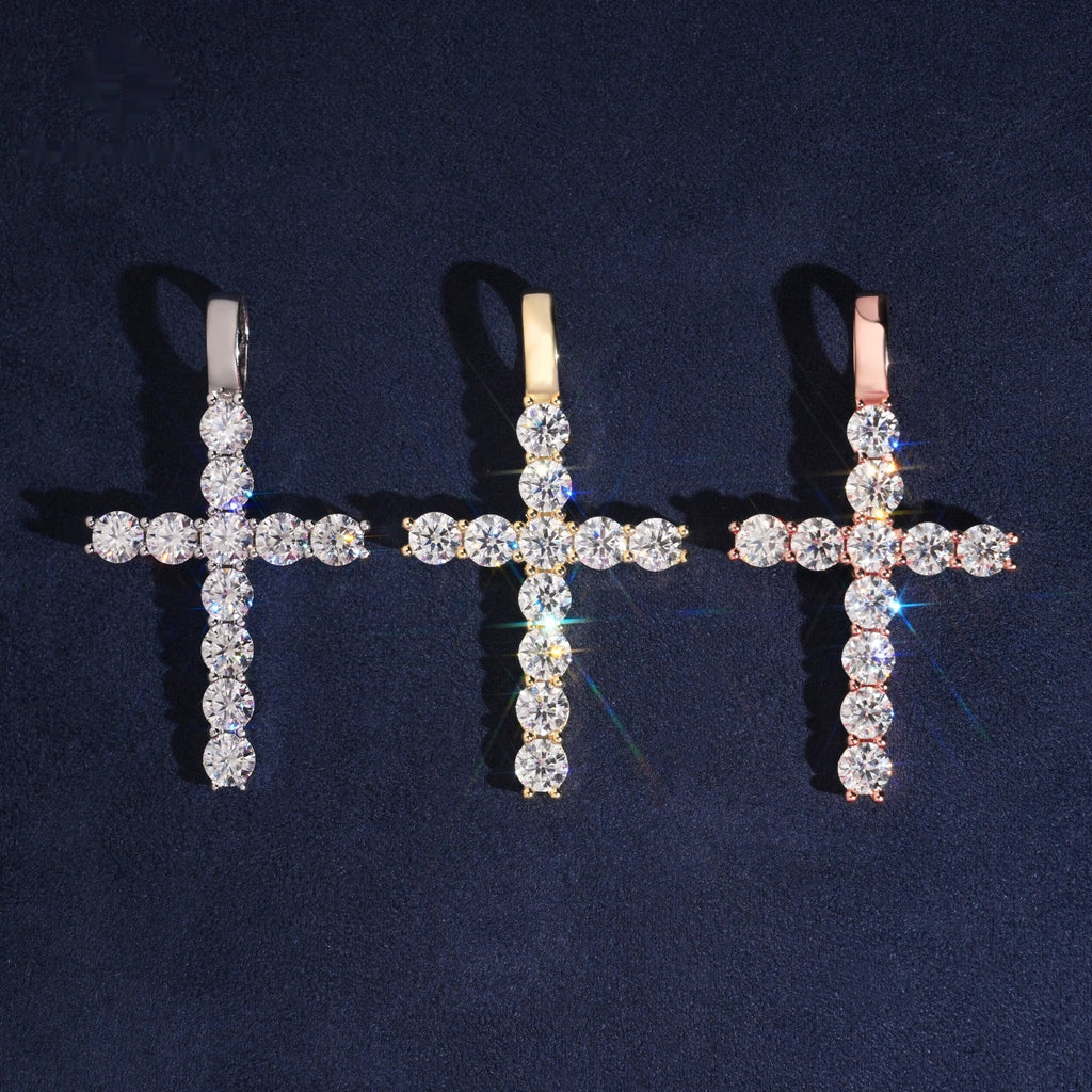 Tennis Cross Pendant — Moissanite, 925 Silver