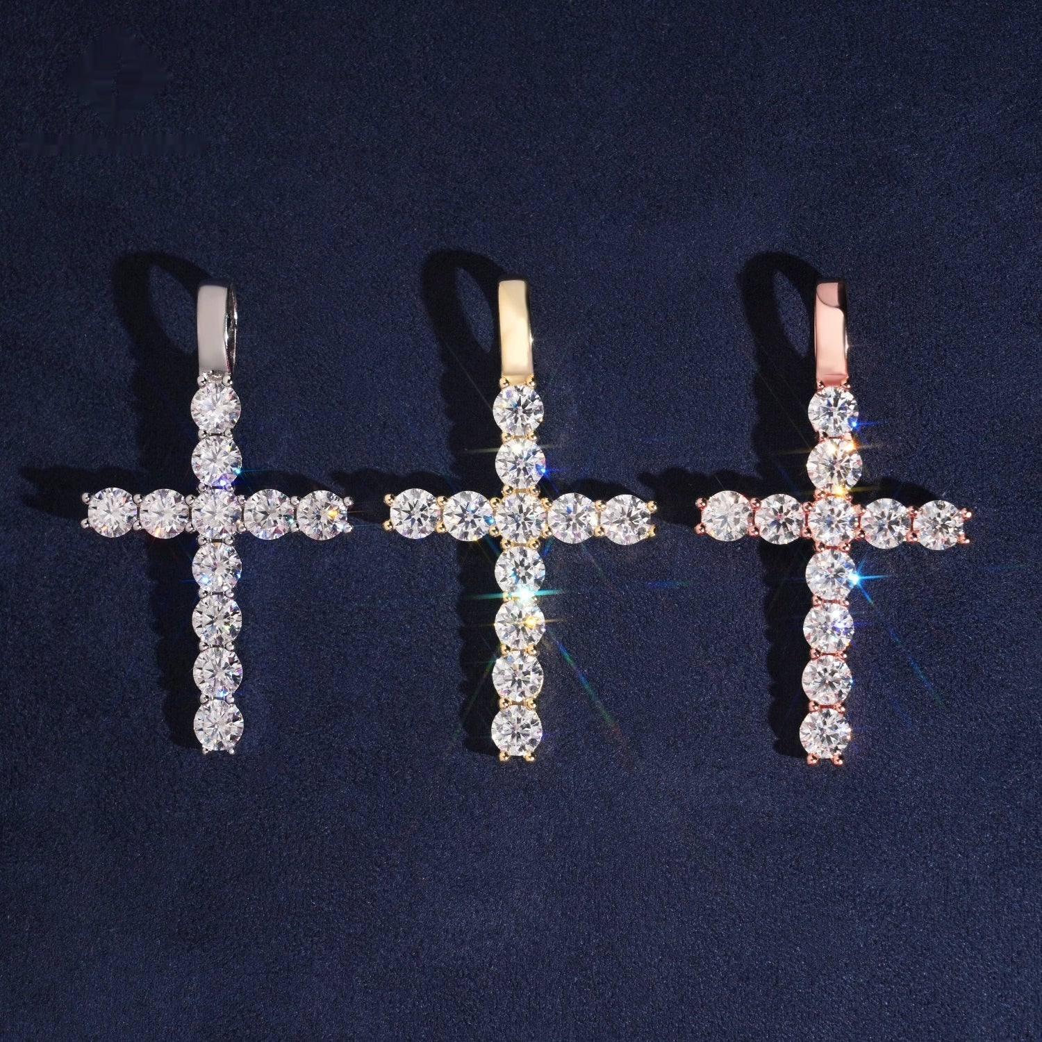 Tennis Cross Pendant — Moissanite, 925 Silver
