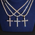 Tennis Cross Pendant — Moissanite, 925 Silver