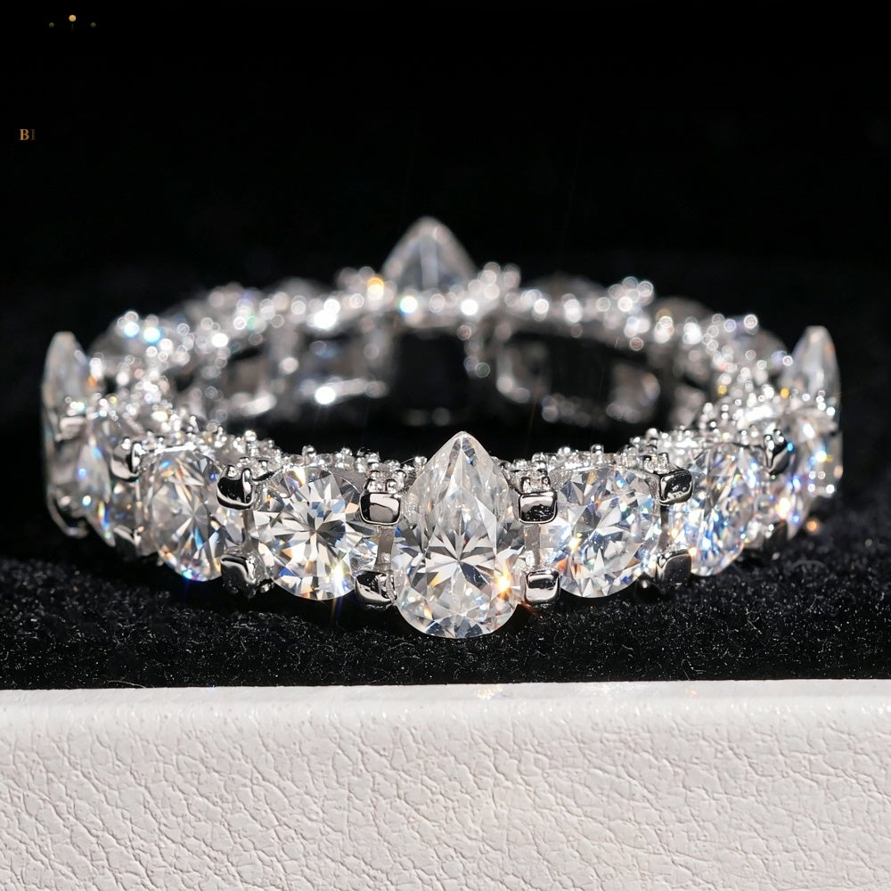 Pear & Round Eternity Ring — Moissanite, 925 Silver