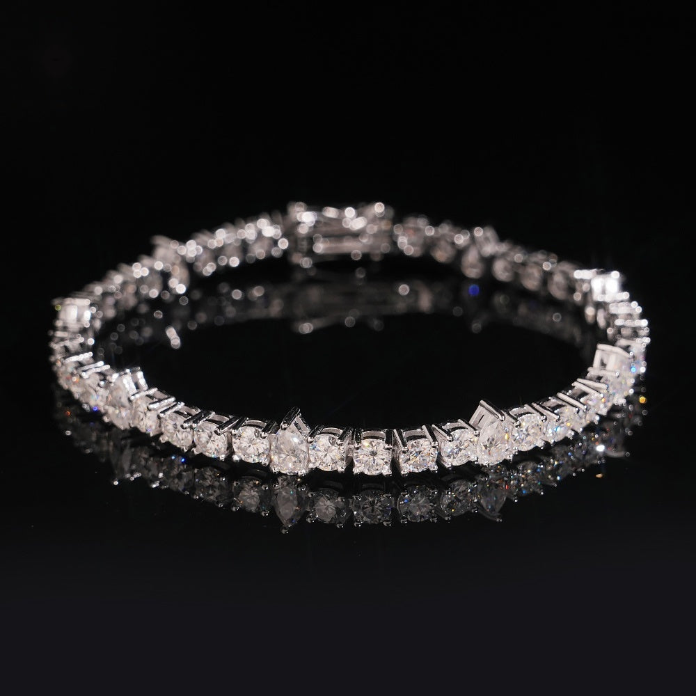 Pear & Round Tennis Bracelet — Moissanite, 925 Silver