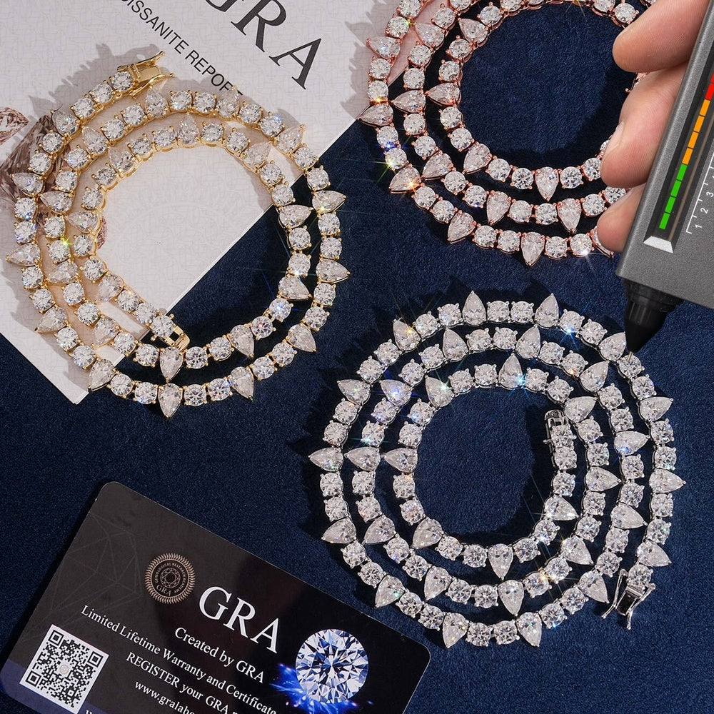 Pear & Round Tennis Chain — Moissanite, 925 Silver