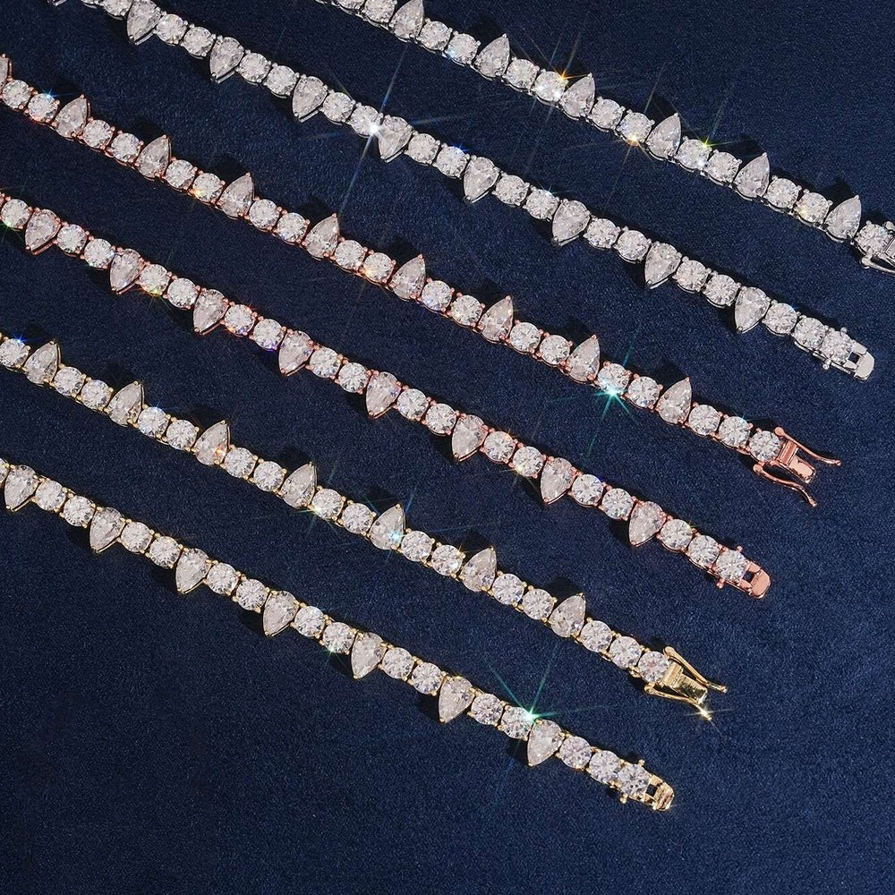 Pear & Round Tennis Chain — Moissanite, 925 Silver