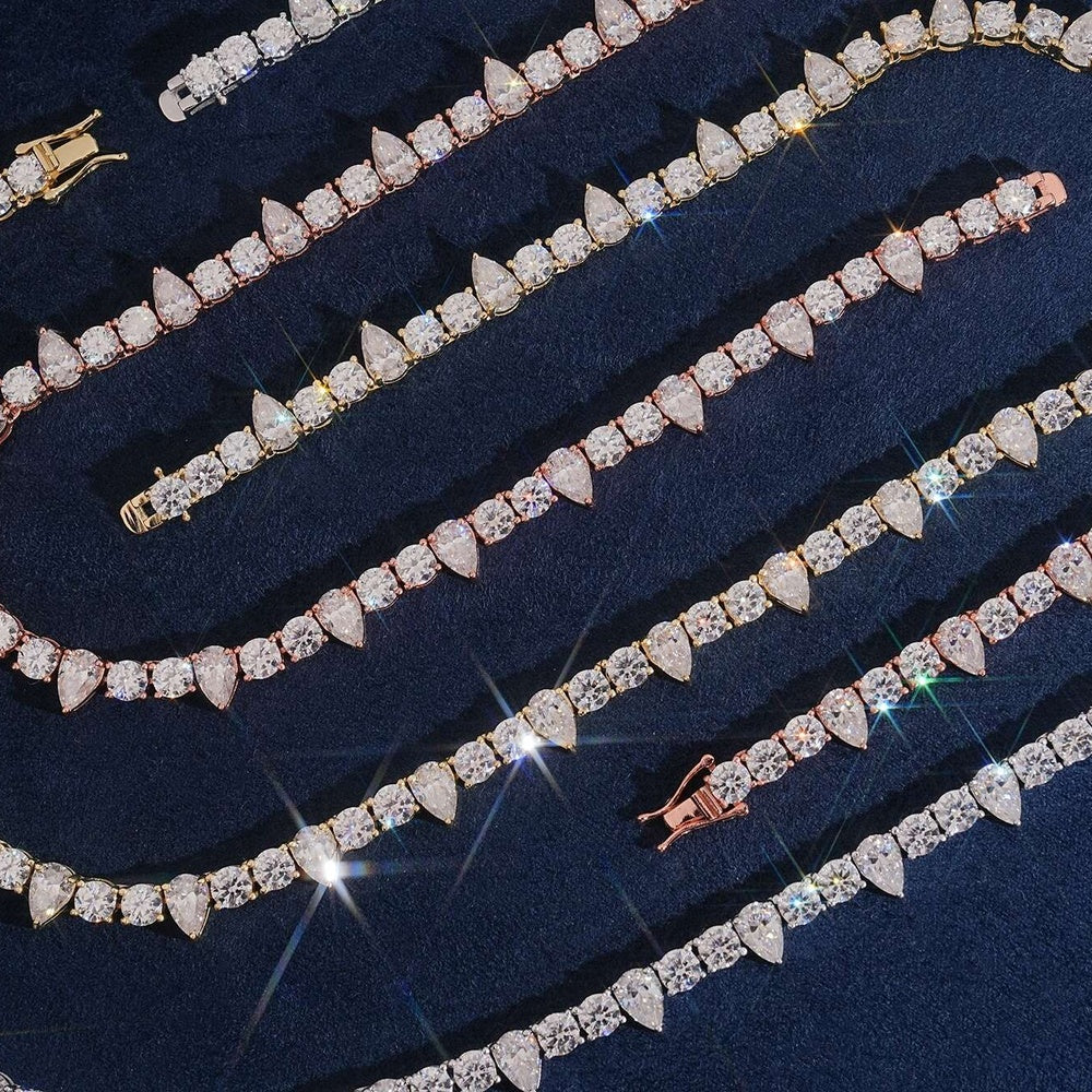 Pear & Round Tennis Chain — Moissanite, 925 Silver