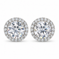 Round Solitaire Halo Earrings Screw Back — Moissanite, 925 Silver