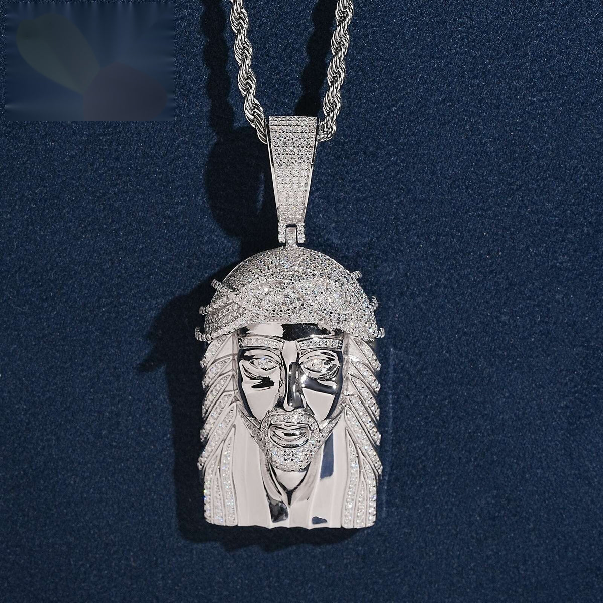 Polished Jesus Head Pendant — Moissanite, 925 Silver