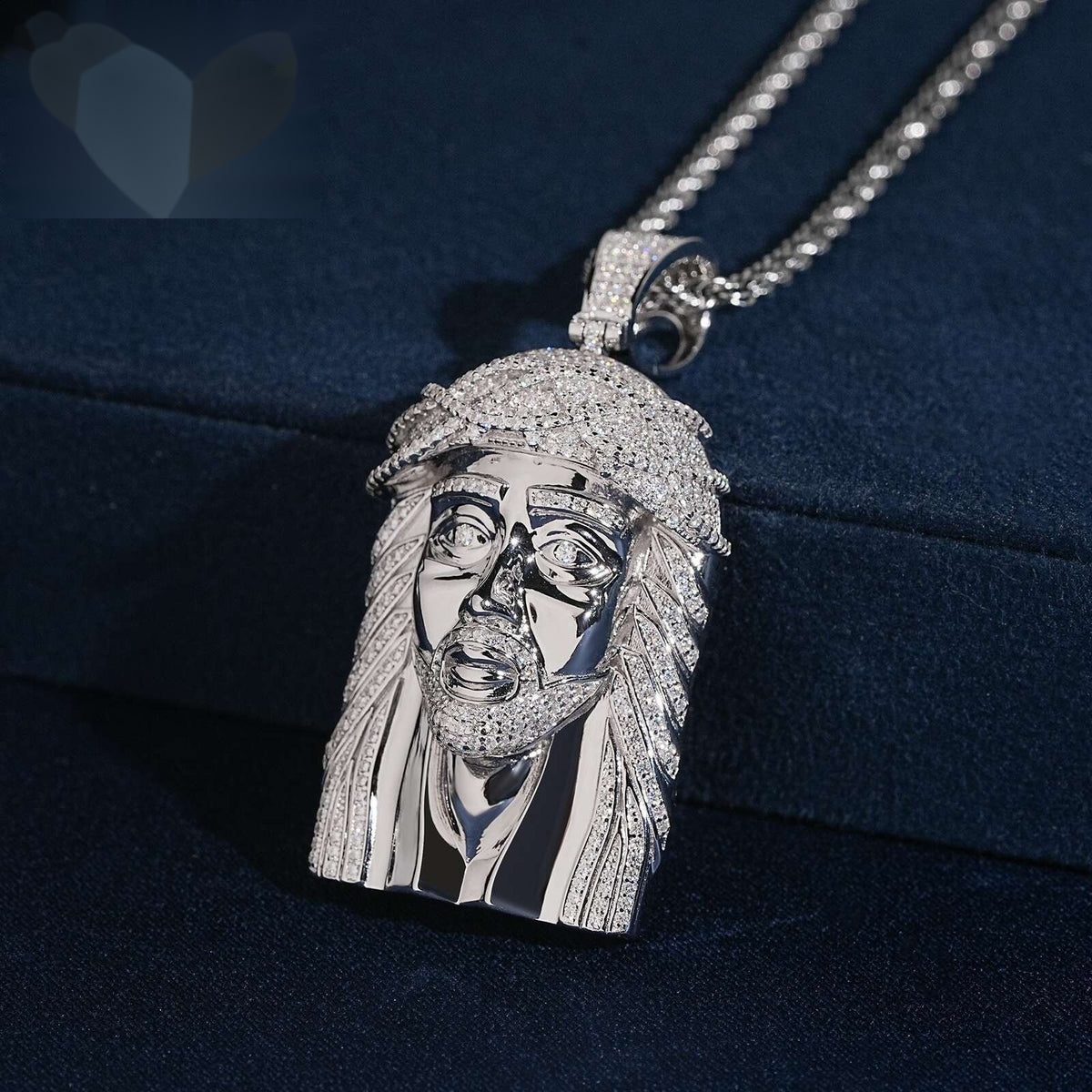 Polished Jesus Head Pendant — Moissanite, 925 Silver