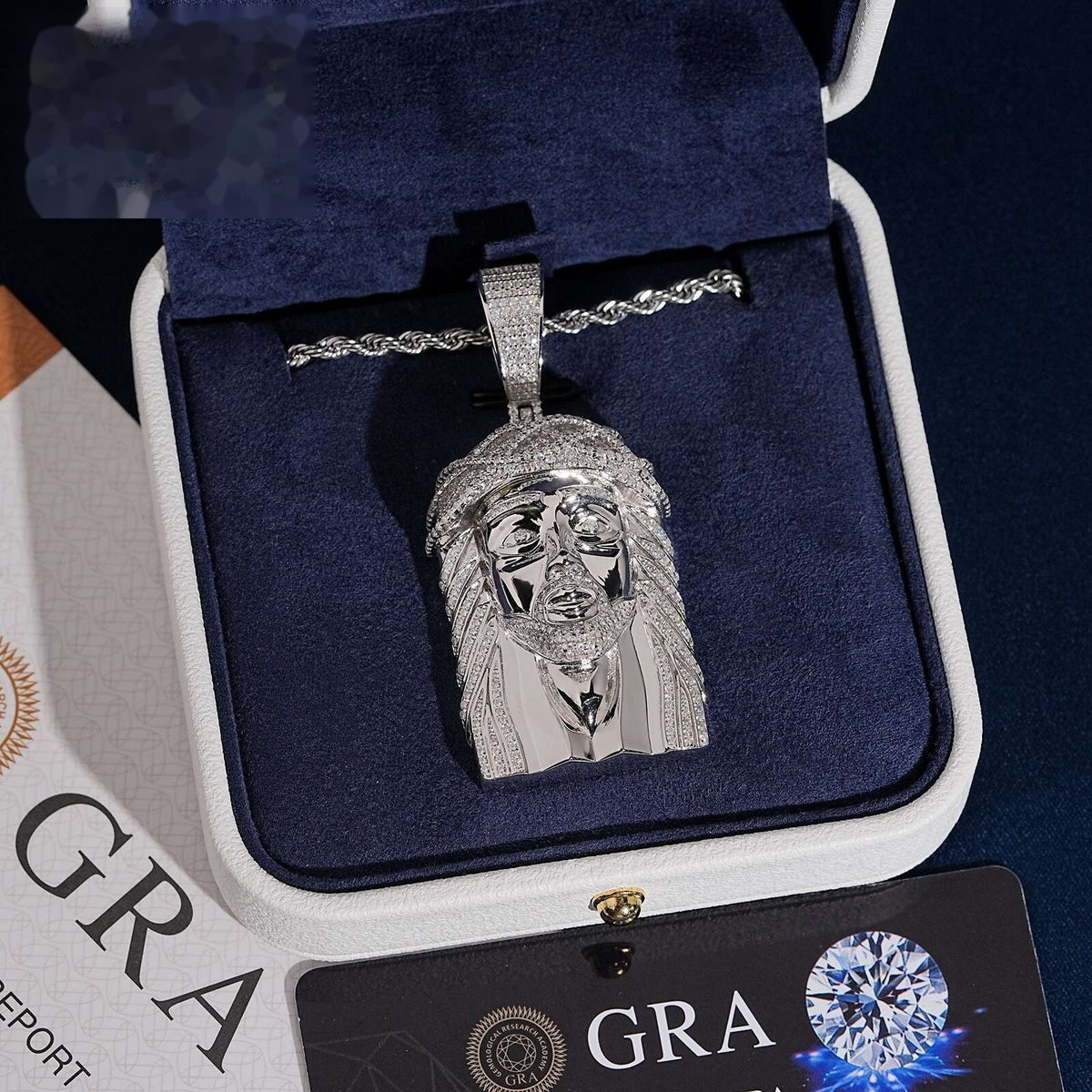 Polished Jesus Head Pendant — Moissanite, 925 Silver