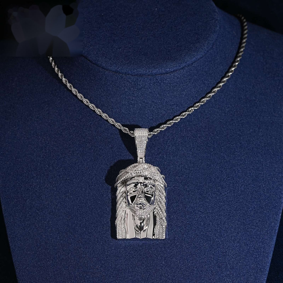 Polished Jesus Head Pendant — Moissanite, 925 Silver