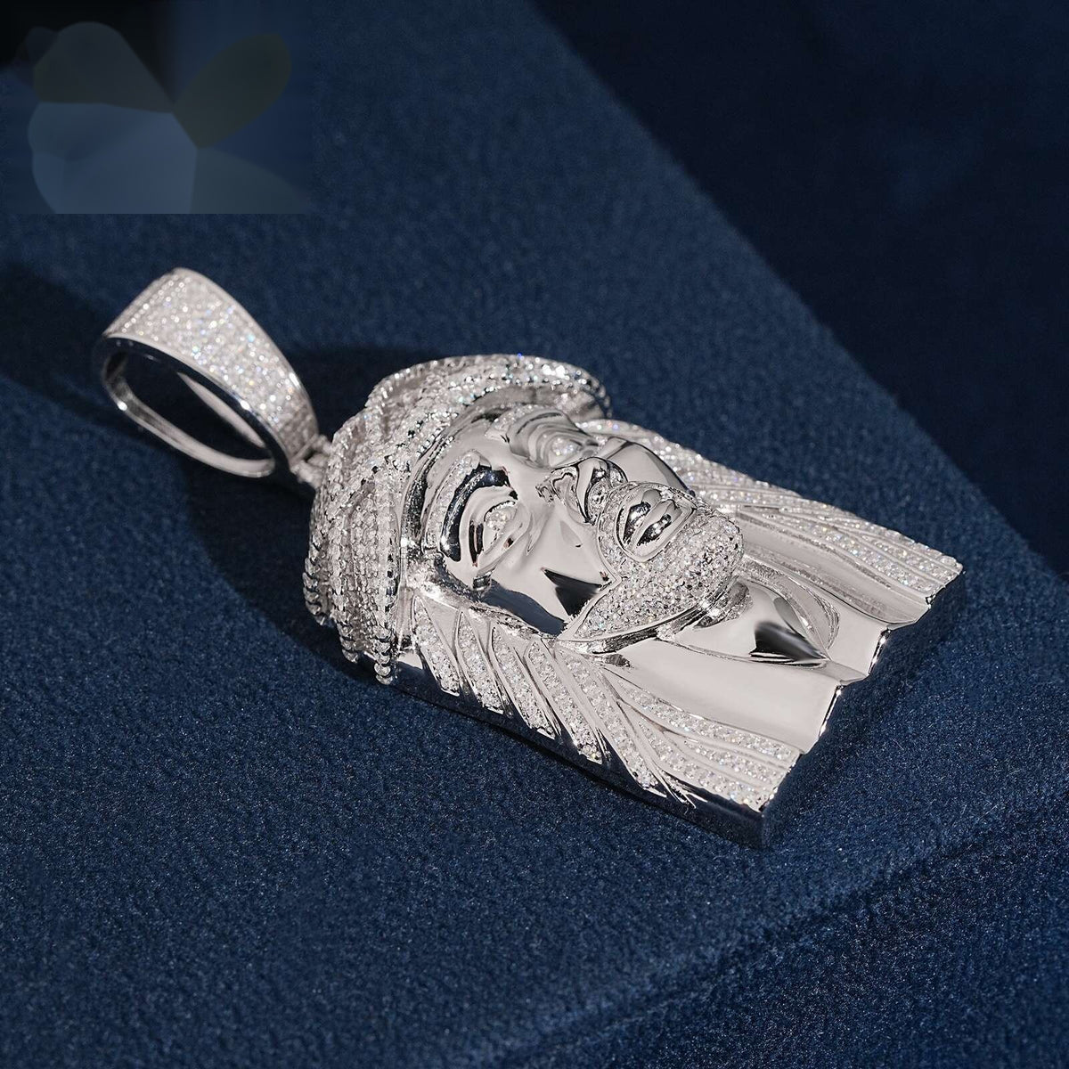 Polished Jesus Head Pendant — Moissanite, 925 Silver