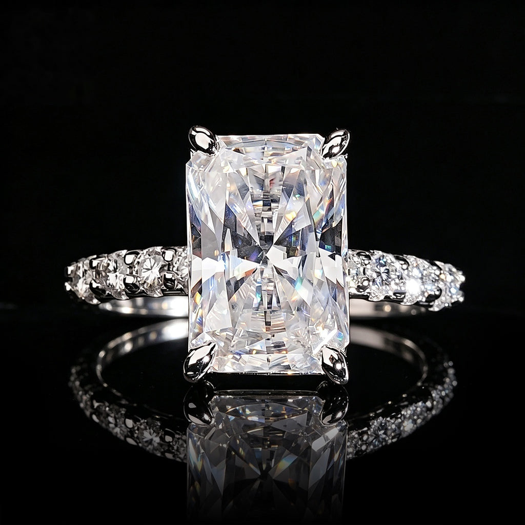 Radiant Cut Engagement Ring — Moissanite, 925 Silver
