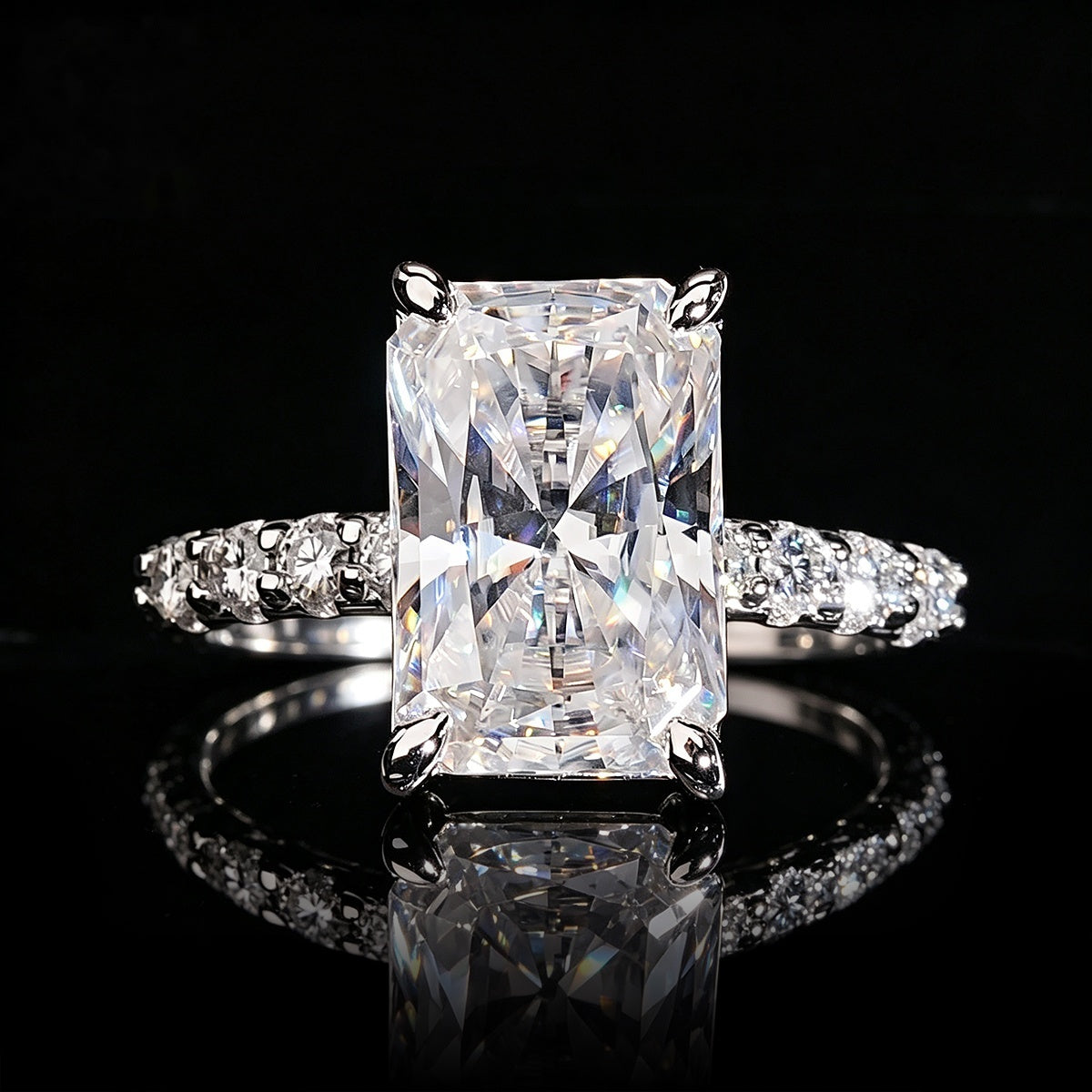 Radiant Cut Engagement Ring — Moissanite, 925 Silver