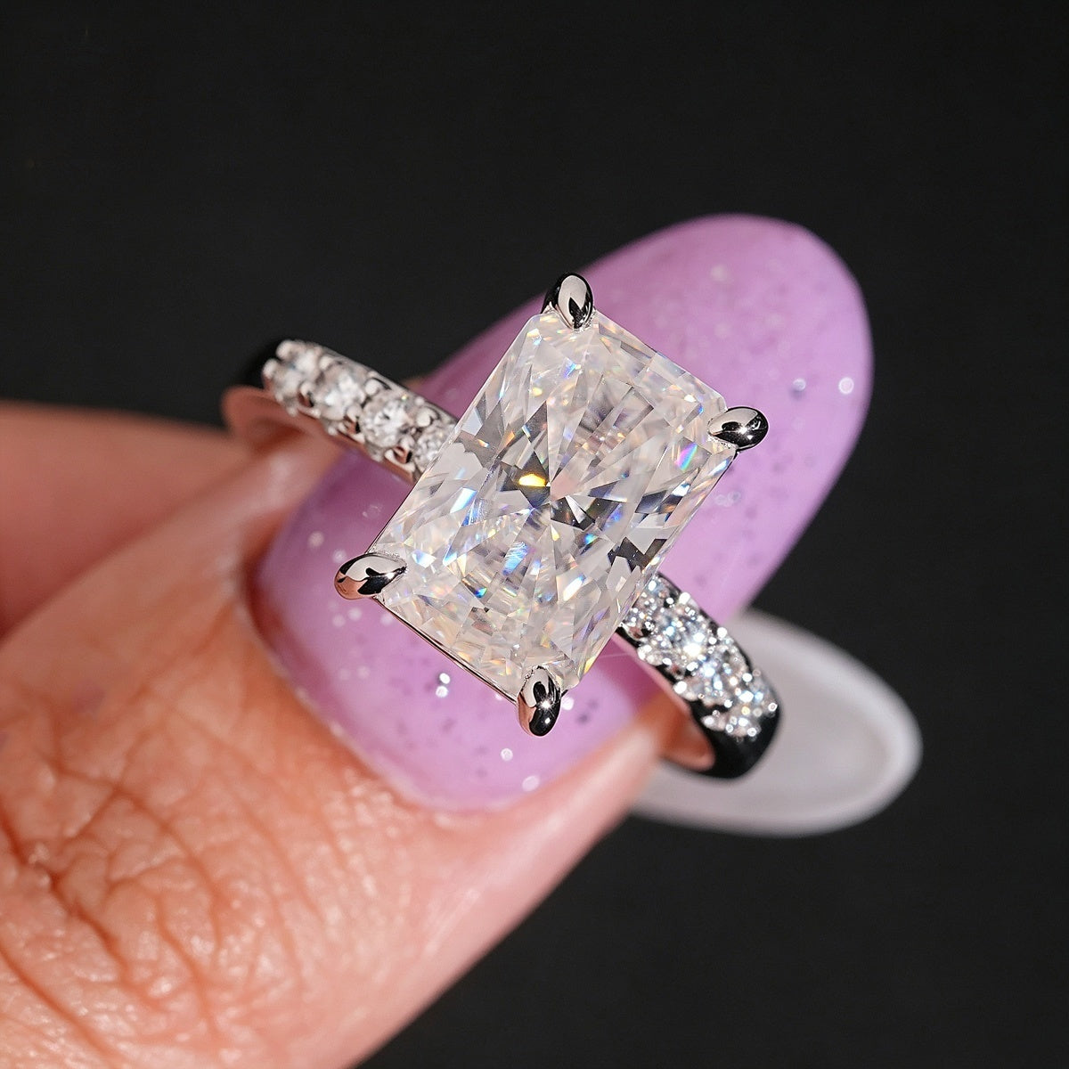 Radiant Cut Engagement Ring — Moissanite, 925 Silver