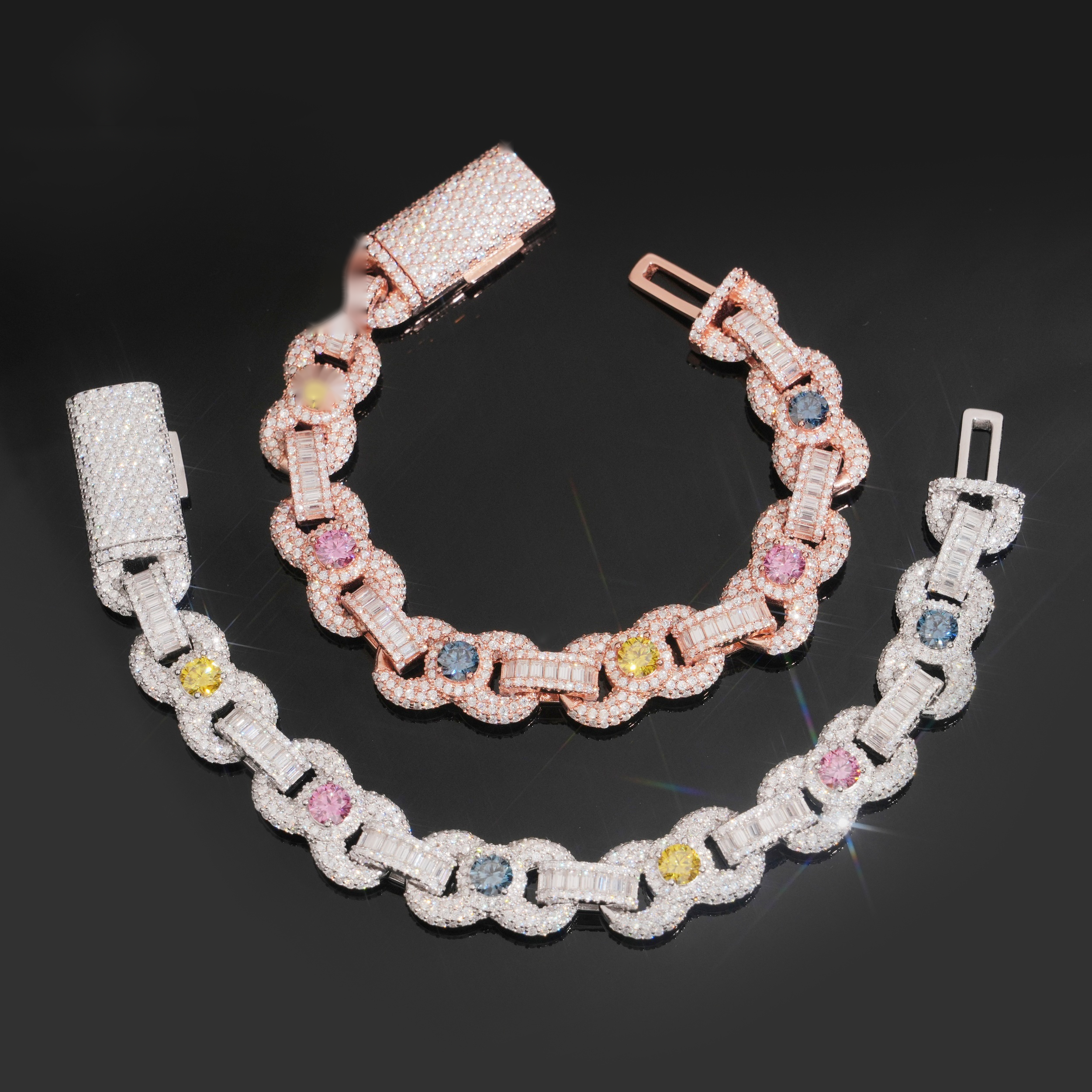 Rainbow Baguette Link Bracelet – Moissanite & 925 Silver
