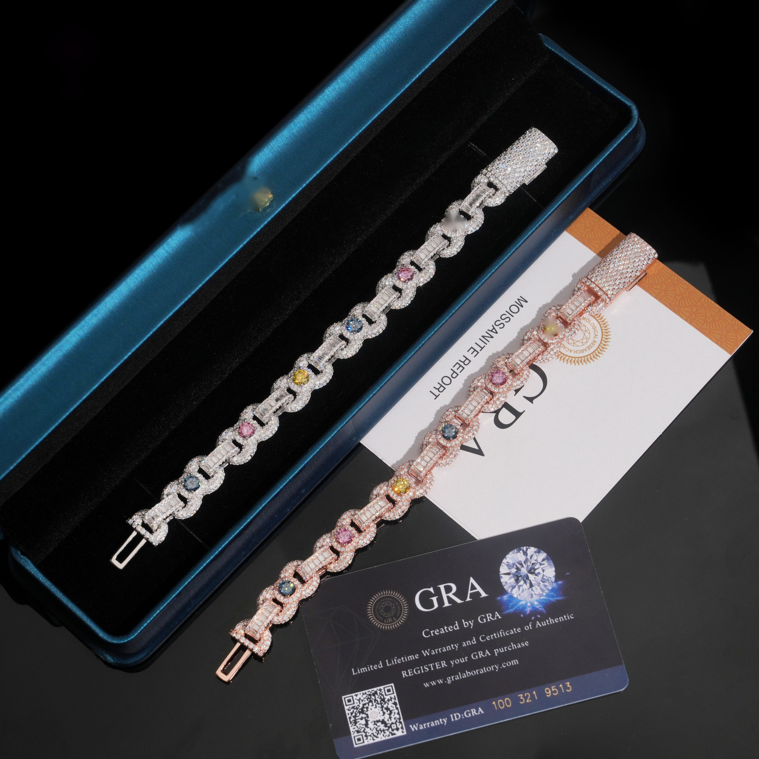 Rainbow Baguette Link Bracelet – Moissanite & 925 Silver