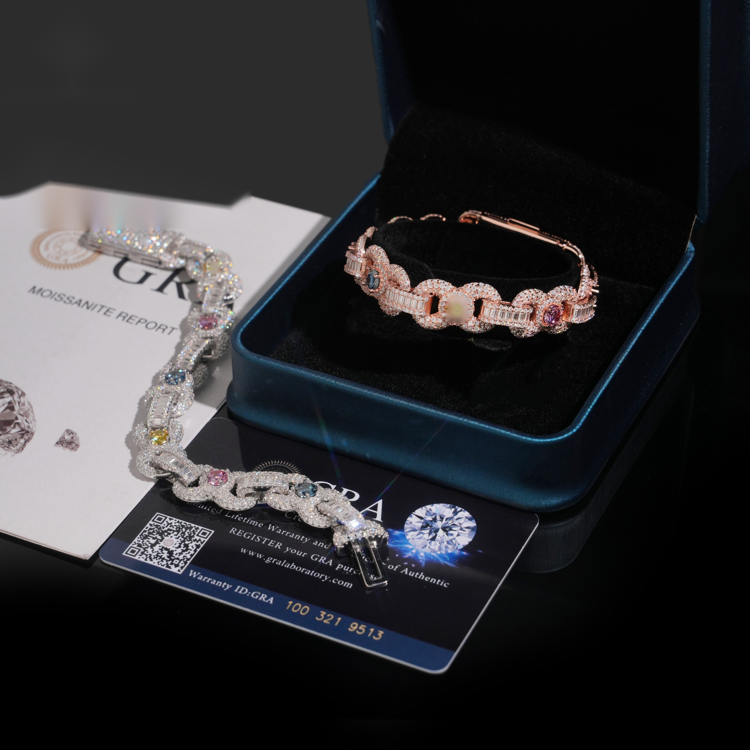 Rainbow Baguette Link Bracelet – Moissanite & 925 Silver