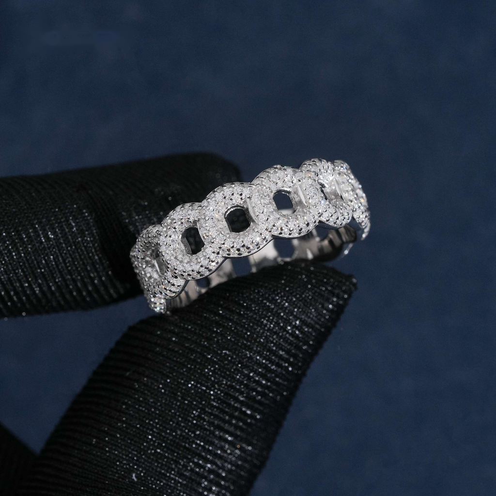 Cuban Link Eternity Ring — Moissanite, 925 Silver